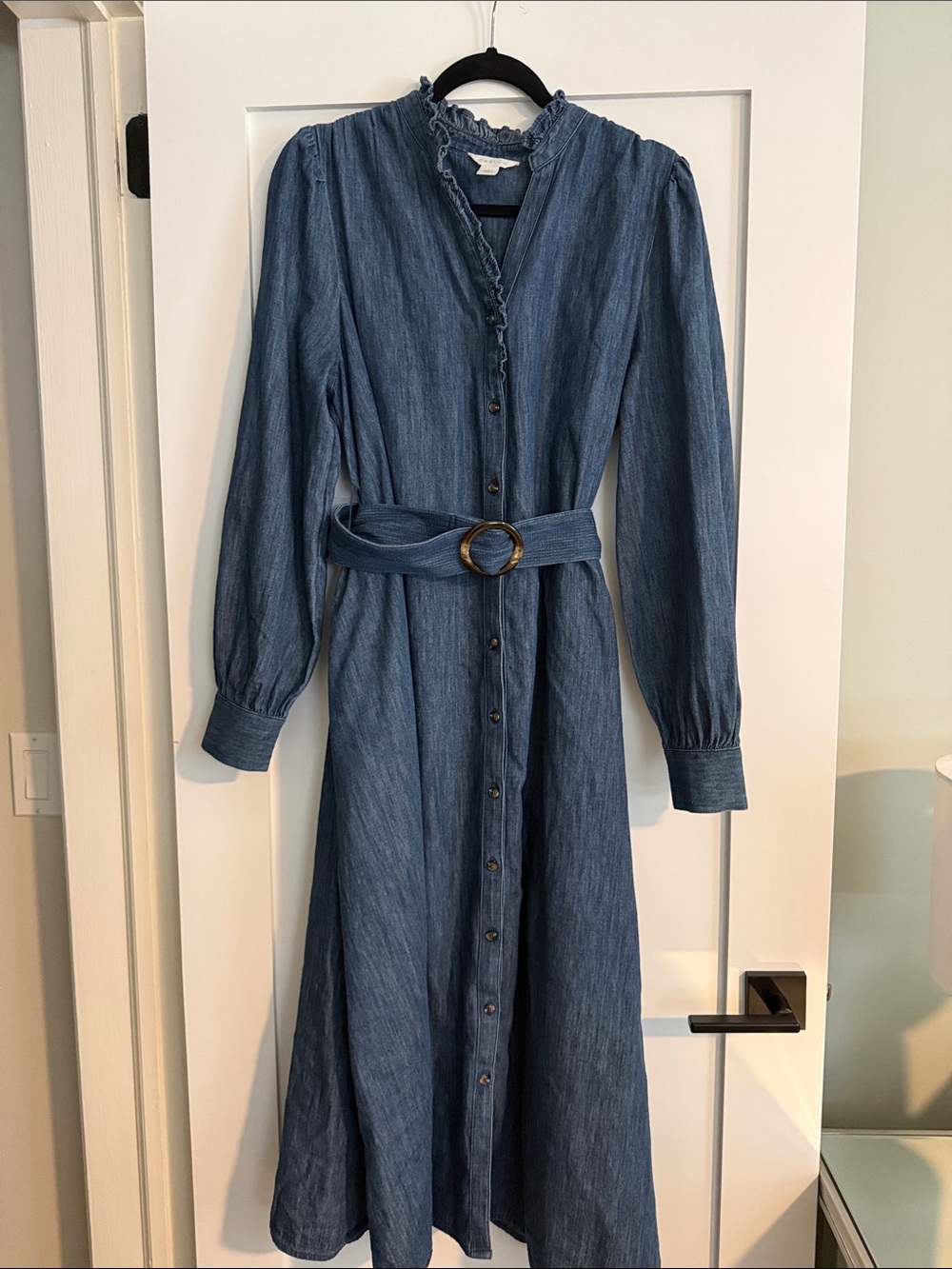 Caslon Belted Ruffle Long Sleeve Denim Shirtdress